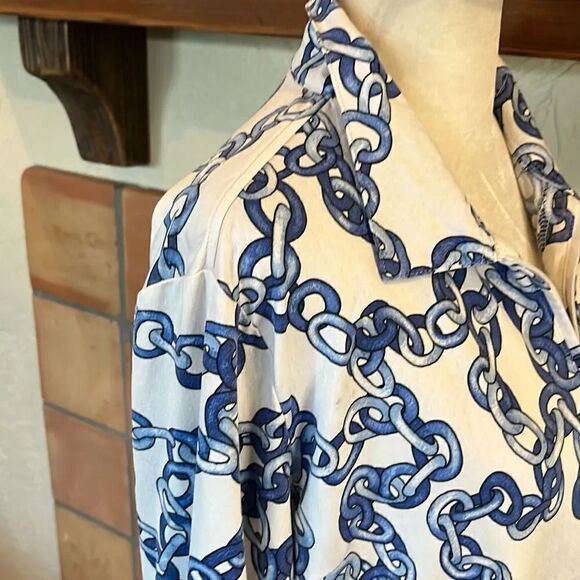 SanSoleil blue and white chainlink UPF 50+ sun protection 1/4 zip top, L! - Picture 5 of 10